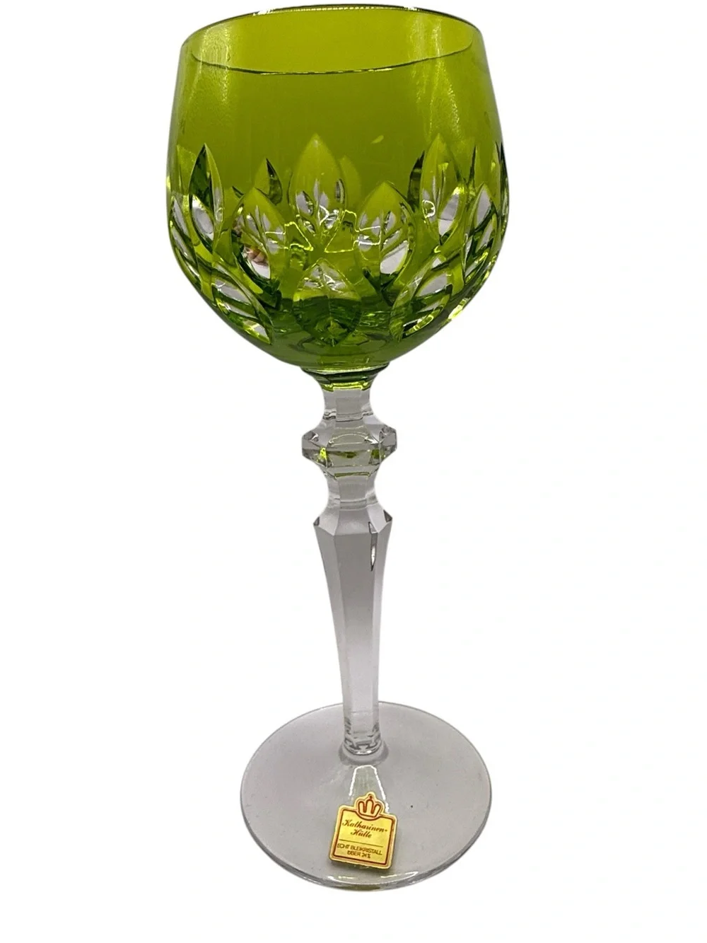 Katharinen Hutte Cut Crystal Colored Wine Glasses - Green & Amber Set of 2